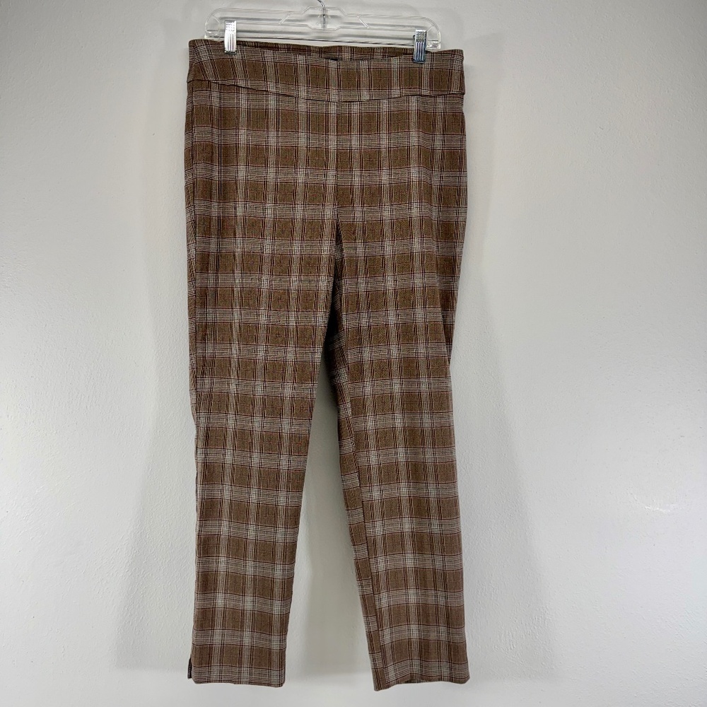 Counterparts Pull On Plaid Stretch Brown Trouser Pants Size‎ L Preppy Career 90s